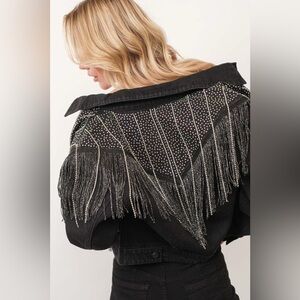 Chevron Rhinestone Fringe Sparkle Denim Jacket